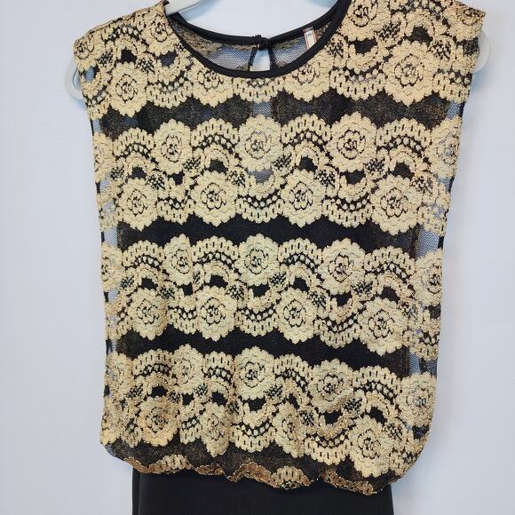 Vintage Y2K Gold Lace Banded Mini Dress Size S Bodycon Sleeveless Evening Glam - Picture 7 of 14